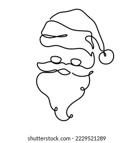 santa claus happy face in continuous line drawing or one line continuity vector illustration