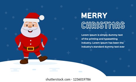 Santa Claus Happy New Year Greeting Card Flat Vector Illustration. Merry Christmas Flat Style Invitation