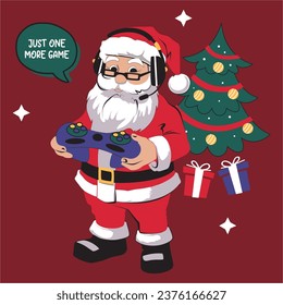 Santa Claus Happy New Year 2024 Merry Christmas Santa Clause playing game console design vector illustration 