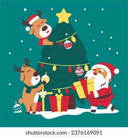 Santa Claus Happy New Year 2024 Merry Christmas Tree Reindeer design vector illustration 