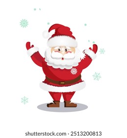 Santa Claus happy new year raised his hands, christmas snowflakes