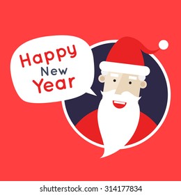 Santa Claus Happy New Year and Merry Christmas. Flat design vector illustration.