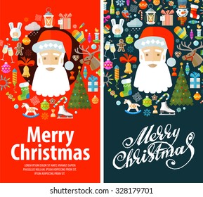 Santa Claus. happy new year and merry Christmas. holiday icons set