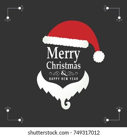 Santa Claus hat and beard with black background. Vector, illustration eps10
