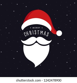 Santa claus hat and beard christmas greeting snow background