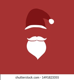 Santa claus hat and beard christmas on red background.