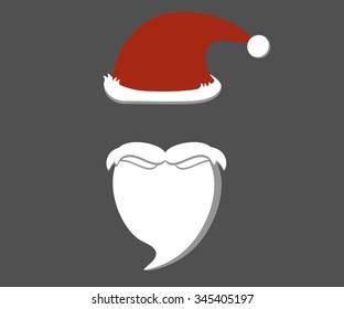 Santa Claus hat and beard. Flat design.