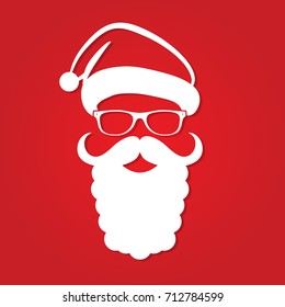 Santa Claus hat, beard and glasses icon. Vector illustration