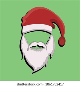 Santa Claus hat and beard in green background
