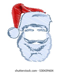 Santa Claus hat, beard handmade style illustration on white