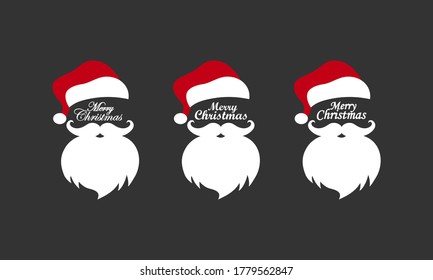 Santa claus hat and beard icon set. Merry christmas. Happy New Year. Vector EPS 10. Illustration.