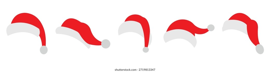 Weihnachtsmütze und Bart Icon Set - Festlicher Weihnachtsvektor, Weihnachtsgesichter, Schwarz-Weiß Silhouetten
