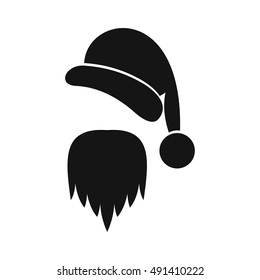 Santa Claus hat and beard icon in simple style on a white background vector illustration
