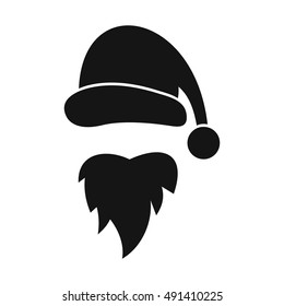 Santa Claus hat and beard icon in simple style on a white background vector illustration