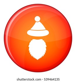 Santa Claus hat and beard icon in red circle isolated on white background vector illustration