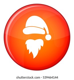 Santa Claus hat and beard icon in red circle isolated on white background vector illustration