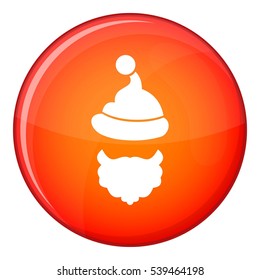 Santa Claus hat and beard icon in red circle isolated on white background vector illustration