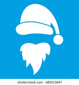 Santa Claus hat and beard icon white