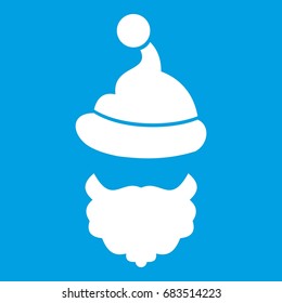 Santa Claus hat and beard icon white