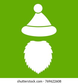 Santa Claus hat and beard icon white isolated on green background. Vector illustration