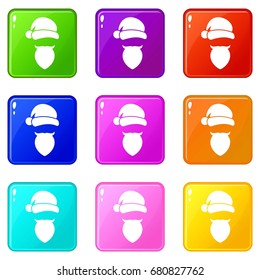 Santa Claus hat and beard icons of 9 color set isolated vector illustration
