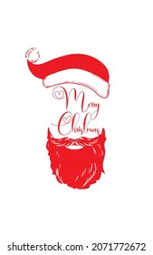 Santa Claus hat and beard with Merry Christmas text vector design.