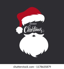 Santa Claus hat and beard on a dark background