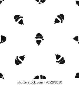 Santa Claus hat and beard pattern repeat seamless in black color for any design. Vector geometric illustration