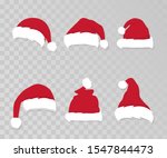 Santa Claus hat and beard. Red Merry Christmas Card Illustration

