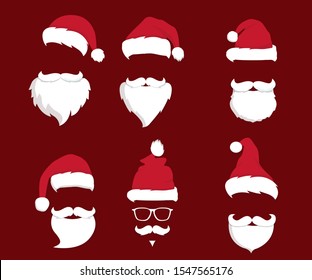 Santa Claus Hat And Beard. Red Merry Christmas Card Illustration
