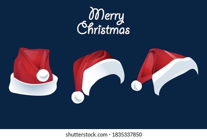 Santa Claus hat and beard. Red Merry Christmas Card Illustration
