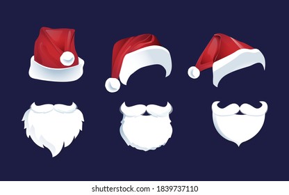 Santa Claus hat and beard. Red Merry Christmas Card Illustration
