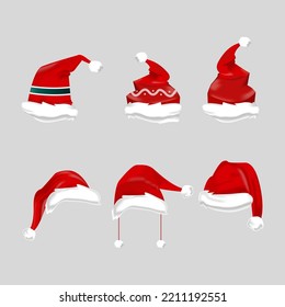 Santa Claus hat and beard. Red Merry Christmas Card Illustration	