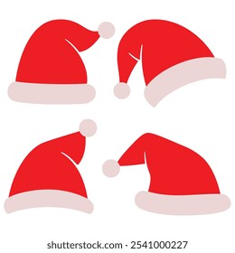 Santa Claus hat and beard. Red Merry Christmas Card Illustration