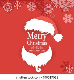 Santa Claus hat and beard with red background. Vector, illustration eps10
