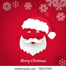 Santa Claus hat and beard with red background. Vector, illustration eps10
