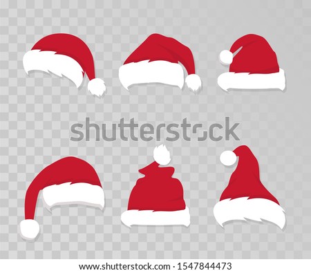 Santa Claus hat and beard. Red Merry Christmas Card Illustration
 Foto d'archivio © 