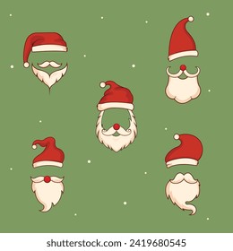 santa claus hat and beard set collection icon vector illustration