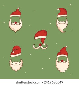 santa claus hat and beard set collection icon ilustración vectorial