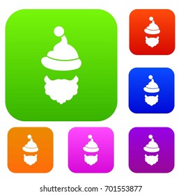 Santa Claus hat and beard set icon in different colors isolated vector illustration. Premium collection