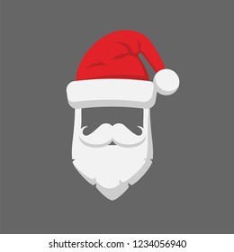Santa Claus hat and beard template icon isolated on white background. Vector illustration. Eps 10.