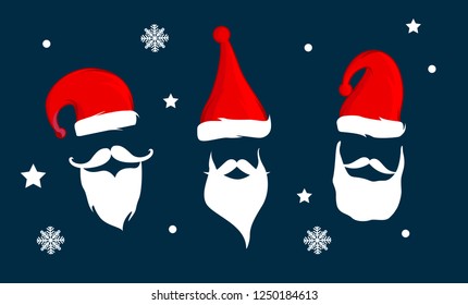 Santa Claus hat and beard. Vector illustration design. 