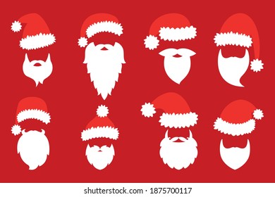 Santa Claus hat and beard. Vector illustration. Happy Holidays.