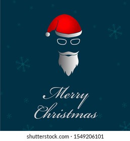the santa claus hat cap glass beard logo with merry christmas text on navy background