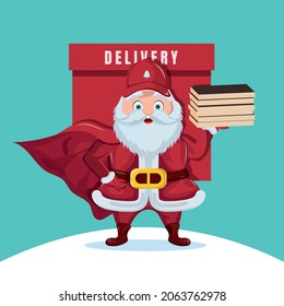 Santa Claus with hat and cape distributing orders for delivery