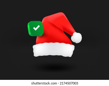 Sombrero de Papá Noel con icono de marca de verificación. 3.ª ilustración vectorial

