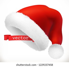 Santa Claus hat. Christmas 3d realistic vector icon