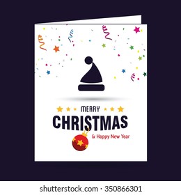 Santa Claus hat Christmas decorative template Design, Christmas New Year Flat card illustration. Holiday Chrisatmas confetti background