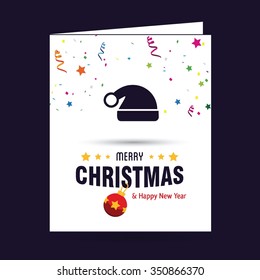 Santa Claus hat Christmas decorative template Design, Christmas New Year Flat card illustration. Holiday Chrisatmas confetti background