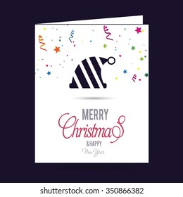 Santa Claus hat Christmas decorative template Design, Christmas New Year Flat card illustration. Holiday Chrisatmas confetti background